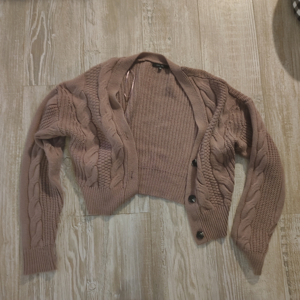 Love Tree Cropped Cable Knit Cardigan - Mauve Taupe